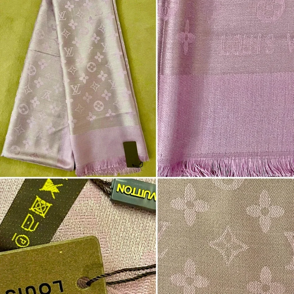 L V Châle Monogram Cashmere Silk Blend Stole Shawl Scarf in Monochromatic Colors - Picture 9 of 14